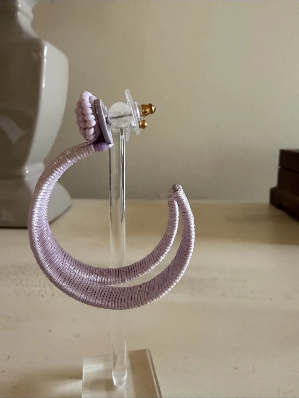 Lavender Beaded Hoop Earrings - Women Jewelry